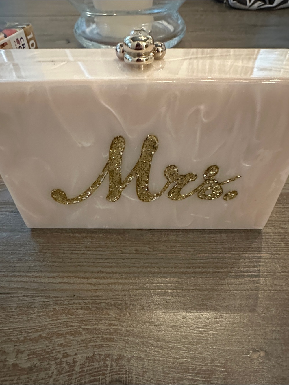 Very very light Pink acrylic MRS logo purse with gold chain